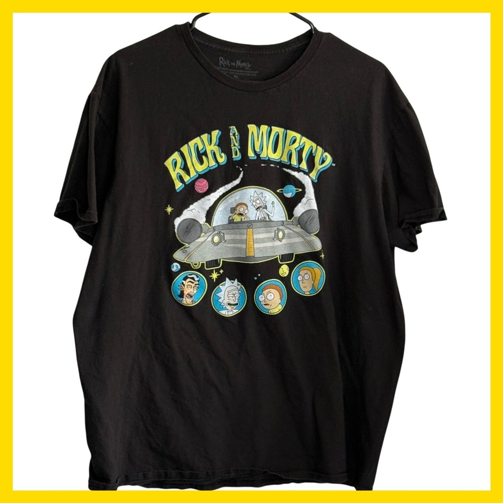 Rick and Morty Mens Black Graphic T-Shirt Space Cruiser Adult Swim XL